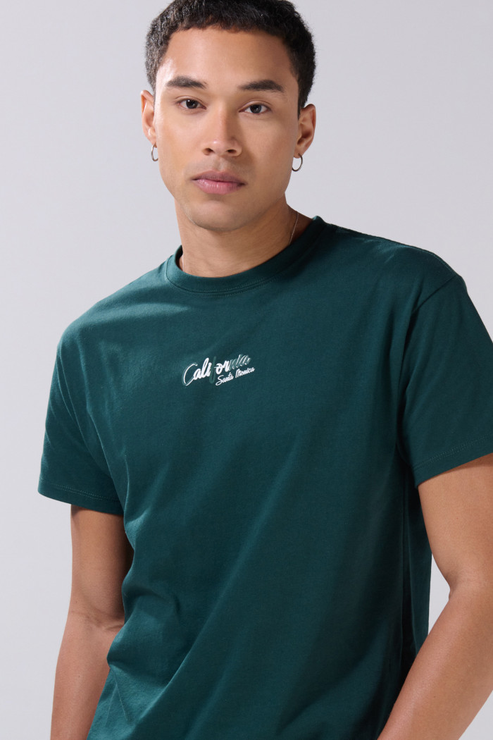 Camiseta en algodón college verde oscura manga corta