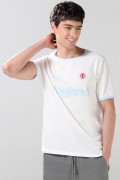 Camiseta crema college manga corta con contrastes azules