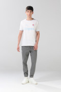 Camiseta crema college manga corta con contrastes azules