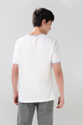 Camiseta crema college manga corta con contrastes azules