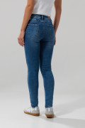 Jean tiro alto jegging azul medio con desgastes y cremallera