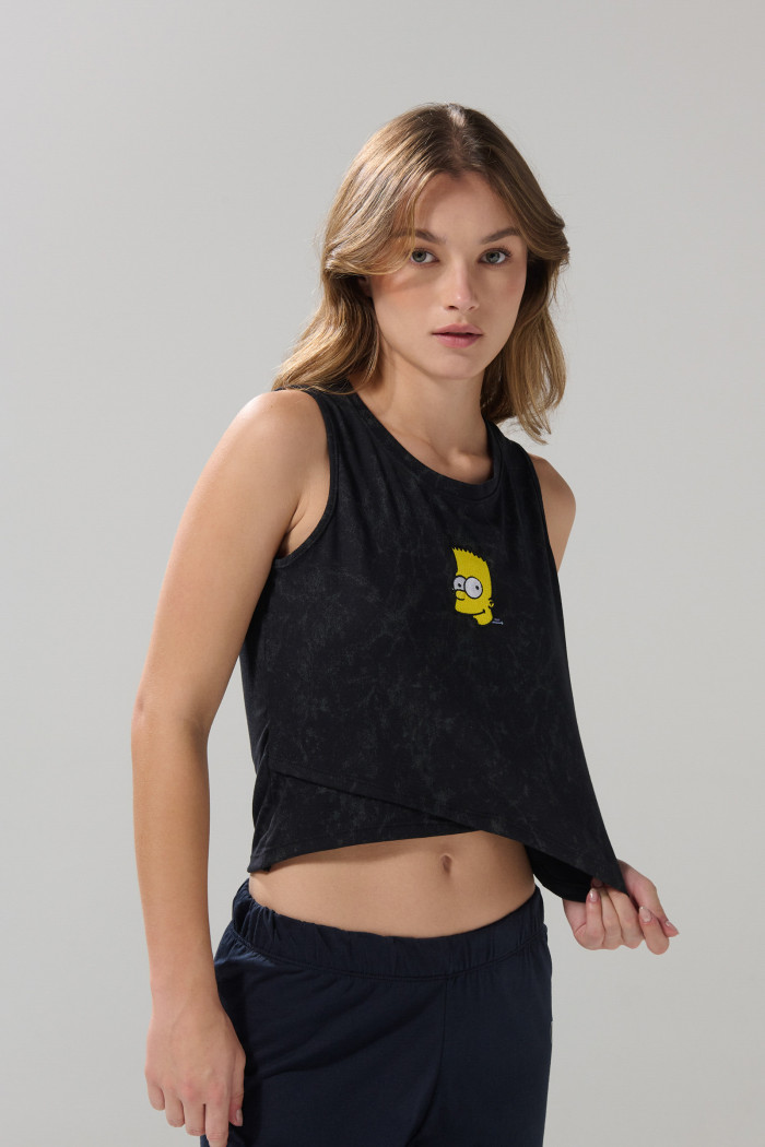 Camiseta manga sisa negra tie dye de Los Simpson