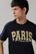 Camiseta azul en algodón manga corta con texto college