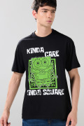 Camiseta negra de Bob Esponja con cuello redondo
