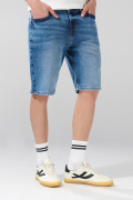Bermuda slim tiro bajo de jean azul medio con bolsillos
