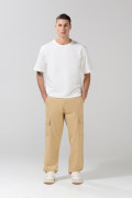 Pantalón de dril cargo unicolor con bota recta ajustable
