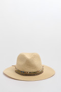 Sombrero crema claro fedora con cinta decorativa tejida