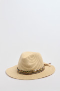 Sombrero crema claro fedora con cinta decorativa tejida