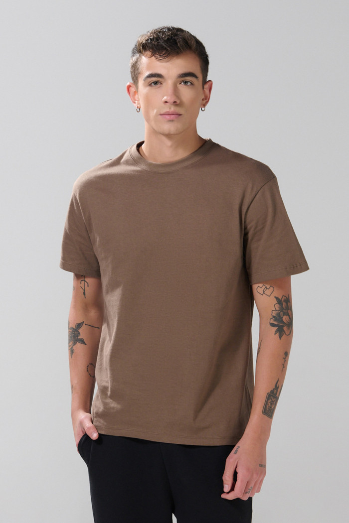 Camiseta en algodón manga corta unicolor ajustada