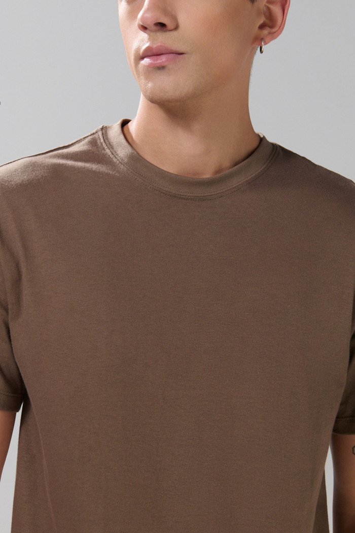 Camiseta en algodón manga corta unicolor ajustada