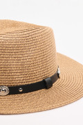 Sombrero fedora kaki medio con cinto y apliques