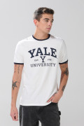 Camiseta de Yale crema clara manga corta con contrastes