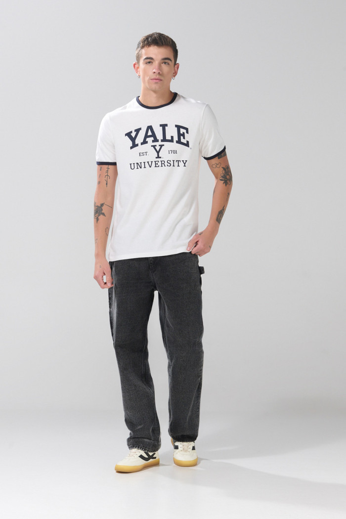 Camiseta de Yale crema clara manga corta con contrastes