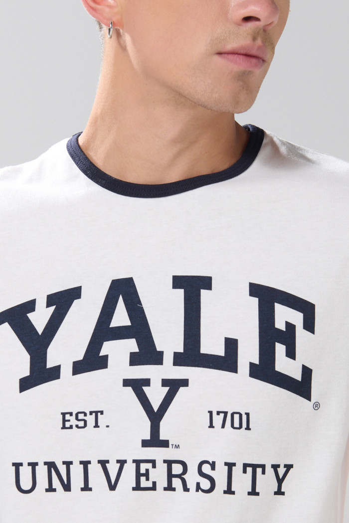 Camiseta de Yale crema clara manga corta con contrastes