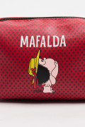 Cosmetiquera unicolor con arte de Mafalda y cremallera
