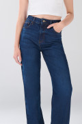 Jean azul oscuro 90´S infaltables bota recta con tiro alto
