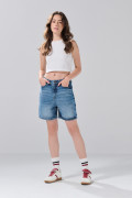 Short de jean súper tiro alto azul medio con bolsillos