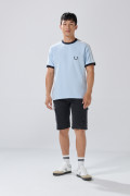 Camiseta manga ranglan azul college con contrastes
