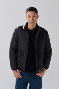 Chaqueta acolchada bomber unicolor con bolsillos y cremallera
