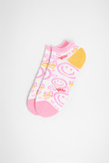 Medias tobilleras cremas con caritas felices y contrastes
