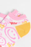 Medias tobilleras cremas con caritas felices y contrastes
