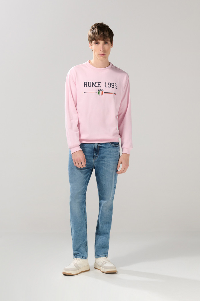 Buzo cuello redondo rosado claro con arte college