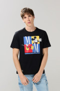 Camiseta cuello redondo negra con estampado de Mickey
