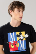 Camiseta cuello redondo negra con estampado de Mickey
