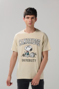 Camiseta kaki clara de Snoopy & Cambridge manga corta