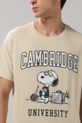 Camiseta kaki clara de Snoopy & Cambridge manga corta