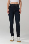 Jean jegging ceñido azul intenso súper tiro alto con costuras