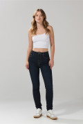 Jean jegging ceñido azul intenso súper tiro alto con costuras