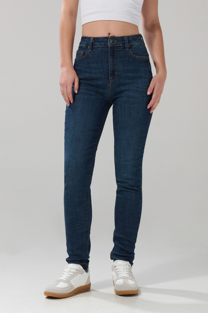 Jean azul oscuro jegging súper tiro alto con costuras