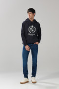 Jean tiro bajo azul oscuro slim con 5 bolsillos y cremallera