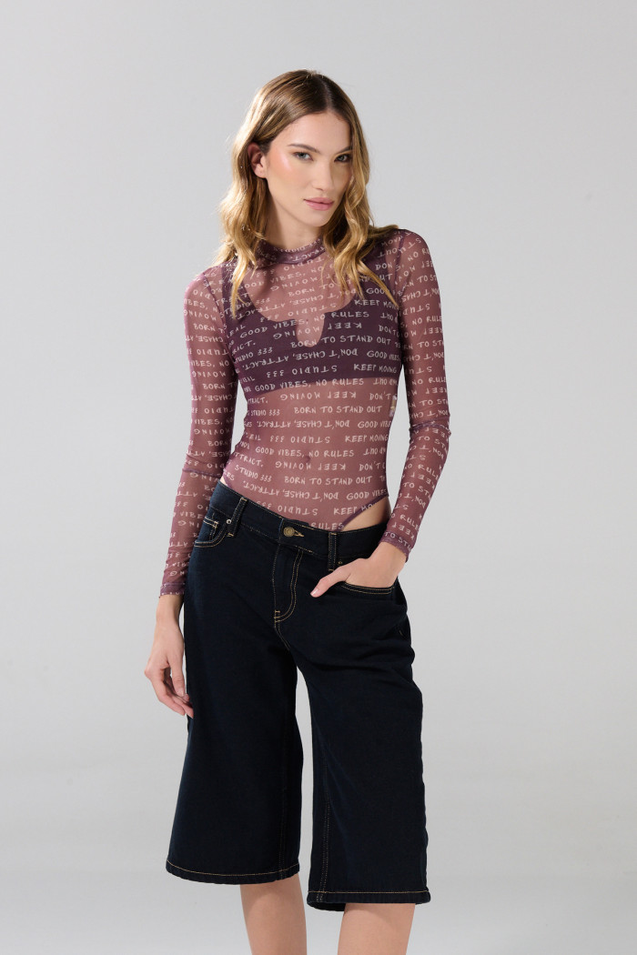 Short tiro medio de jean azul intenso con cremallera