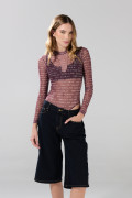 Short tiro medio de jean azul intenso con cremallera