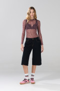 Short tiro medio de jean azul intenso con cremallera