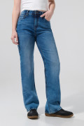 Jean straight leg bota recta con tiro alto azul medio
