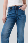 Jean straight leg bota recta con tiro alto azul medio
