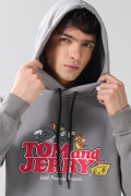 Buzo con capota gris medio y arte de Tom y Jerry