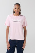 Camiseta en algodón college rosada con manga corta
