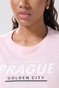 Camiseta en algodón college rosada con manga corta
