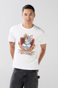 Camiseta manga corta crema con arte de Tom y Jerry