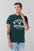 Camiseta en algodón manga corta verde con arte college
