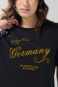 Camiseta manga corta negra holgada con diseño college
