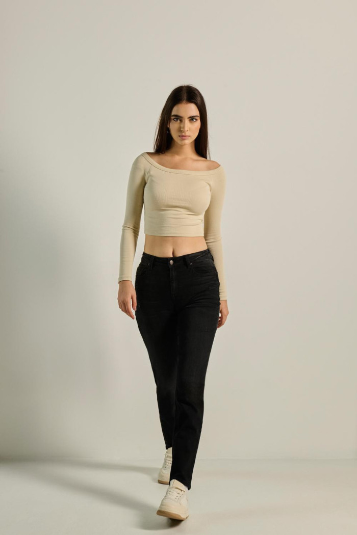 Jean jegging gris oscuro con trabillas y tiro alto
