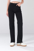 Jean tiro alto straight leg infaltables negro con bolsillos
