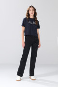 Jean straight leg negro infaltables bota recta con tiro alto