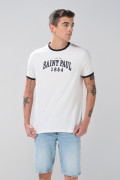 Camiseta cuello redondo crema clara con contrastes college