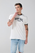 Camiseta cuello redondo crema clara con contrastes college